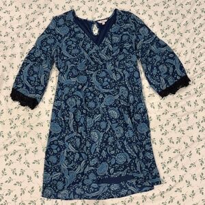 Candie’s Y2K Mini Dress — Navy & Teal Floral Lace — Size M